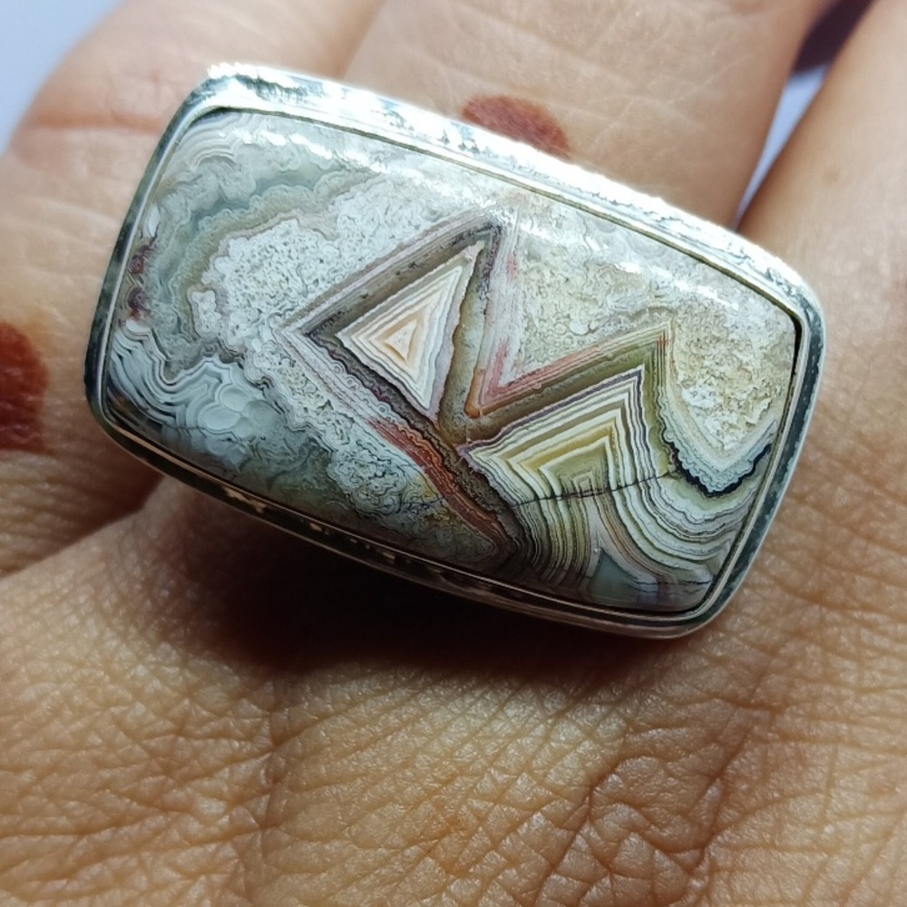 🏜️ OOAK Crazy Lace unique rectangle ring size 8